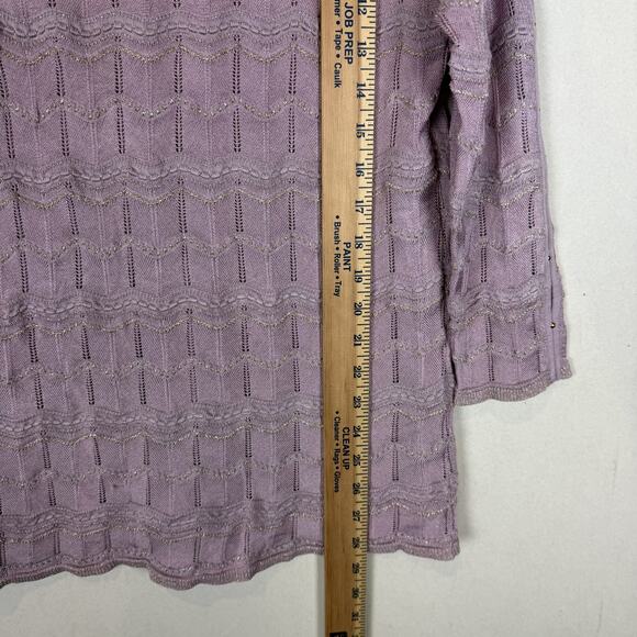 White House Black Market Sweater Women Large Purple Knitted Beaded Cold Shoulder - Picture 11 of 13
